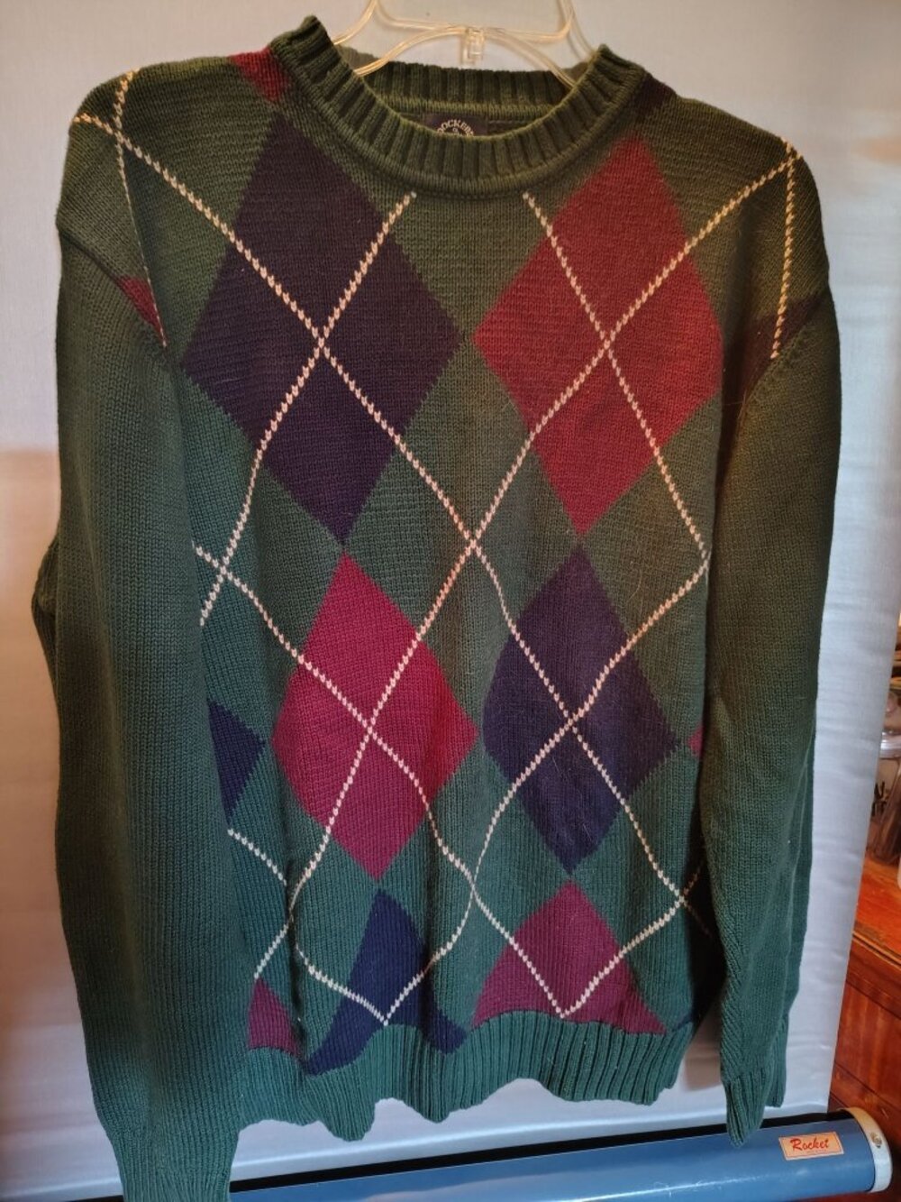 Dockers Mens Green Argyle Knit Sweater Pullover L Cotton Unisex